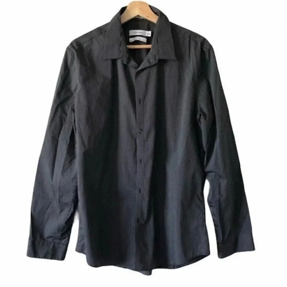 Calvin Klein Black Pinstripe Long Sleeve Button Down Dress Shirt L/16-16.5 - Picture 1 of 5